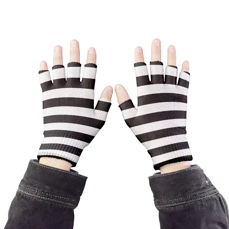 Short Stripes Cyclist Gloves Women Men Knitted Breathable Outdoor Qme