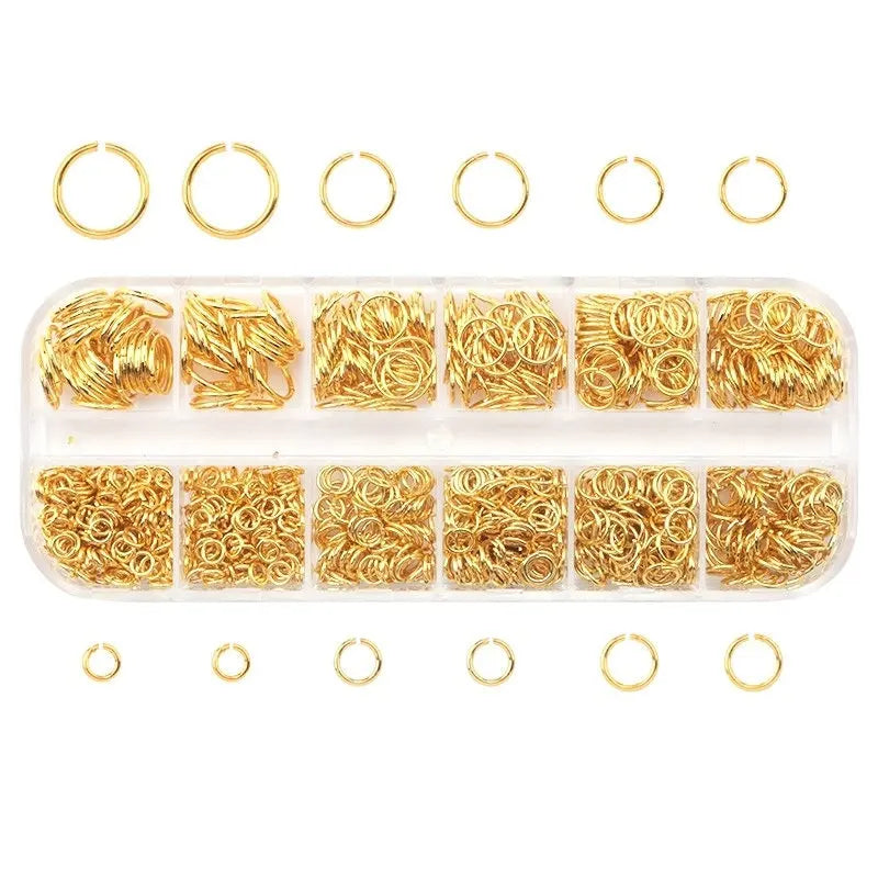 1050Pcs 0.7mm plated color Open Jump Rings Mixed 4mm 5mm 6mm 7mm 8mm 10mm iron Split Rings For DIY Jewelry Making 6 colors Qme gold box 13x5x1.5cm