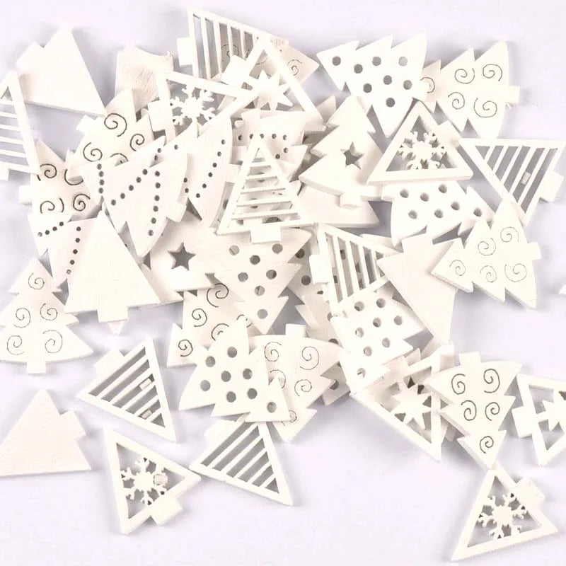 10-50pcs 22-40mm Wood Crafts white christmas trees DIY Scrapbooking For Wooden Ornament Home Decoration Sewing Accessories M2216 Qme