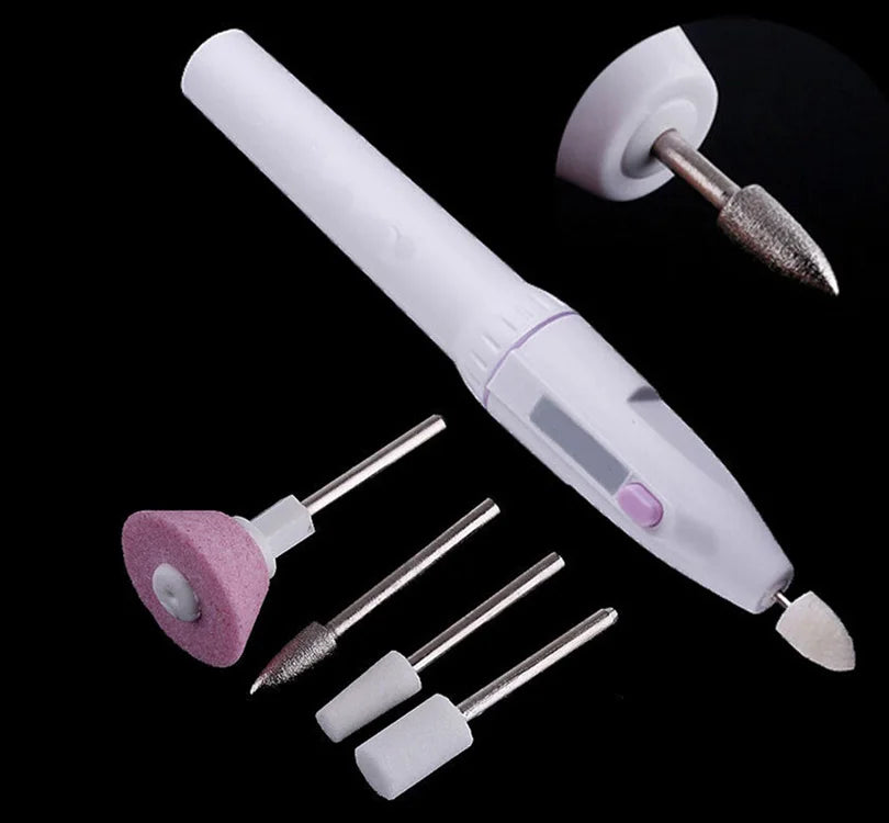 Mini Nail Electrical Polisher 5 Drill Heads Art Tip Manicure Toenail Qme Light Grey