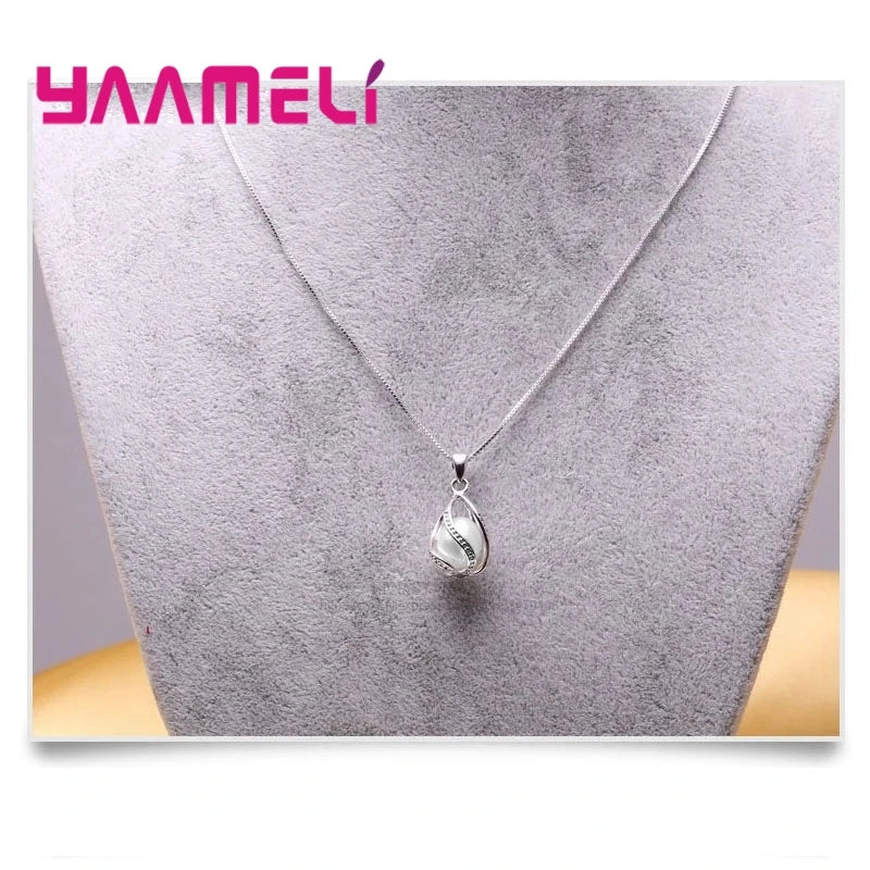 Elegant Gift Jewelry Sets for Women Female 925 Sterling Silver Color Rotating Freshwater Pearl Pendant Necklace Huggie Earrings Qme
