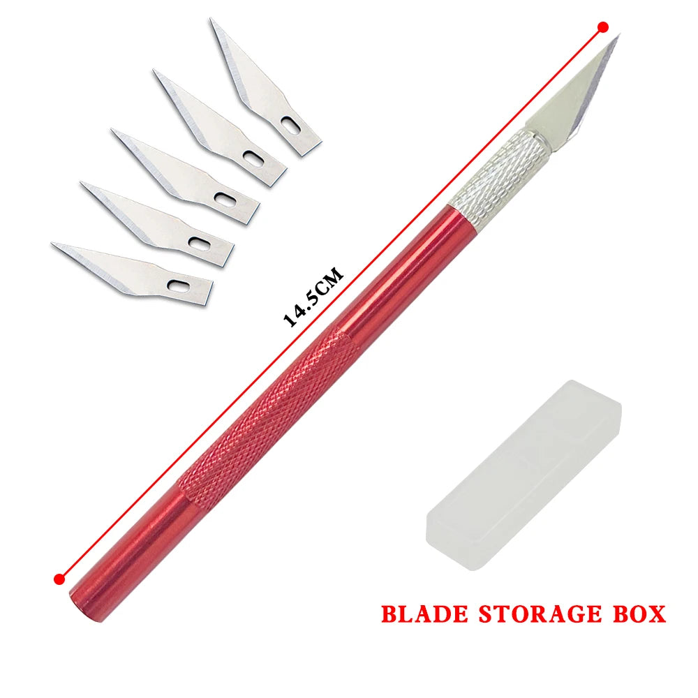 Metal Carving Scalpel Knife Tools Anti-slip Blades Engraving Craft Qme red set