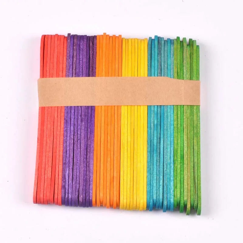 50Pcs/Lot Natural Wood & Colorful Wooden Popsicle Stick For Ice Cream Sticks Kids Educational Toys Handmade DIY Wood Craft Arts Qme