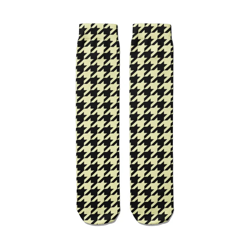 Fashion 3d Thousand Birds Pattern Socks Lattice Print Kawaii Cute Men Qme style8 China Mainland