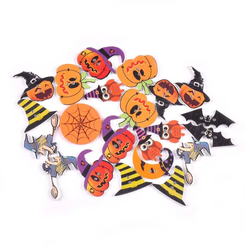 50Pcs Halloween Skull/pumpkin Flatback Wooden Buttons For DIY Scrapbooking Crafts Sewing Clothing Accessories Home Decor m2718 Qme