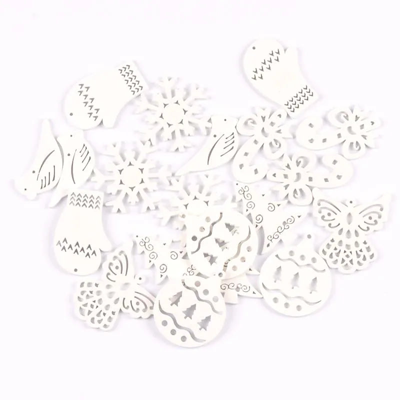 20pcs white Angel/Snowflake/Christmas tree Wood DIY Christmas Tree Ornament Scrapbooking Decoration Ornament m2268 Qme