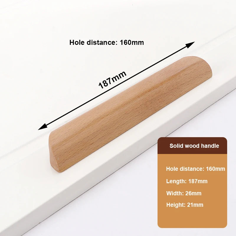 Wooden Furniture Handle Drawer Pulls Nordic Cabinet Solid Wood Handles Environmental Friendly Wardrobe Knob with Mounting Screws Qme Hole distance 160mm