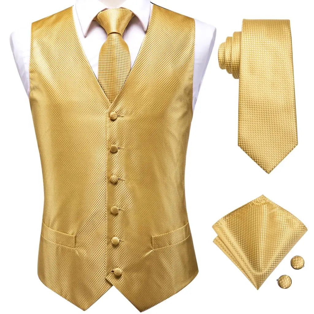 Hi-tie Mens Suit Vests Necktie Hankerchief Cufflinks Silk Slim Fit Qme 0023 XXL