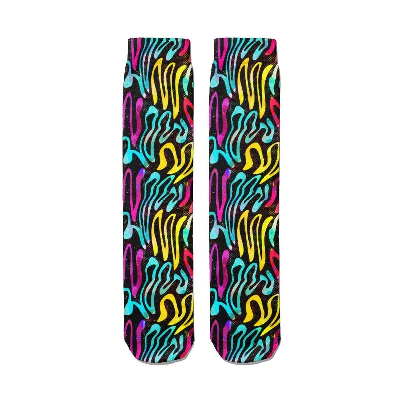 3D Cool Doodle Printing Socks Fashion Trend Hip Hop Thigh Colorful Qme style6 One Size China Mainland