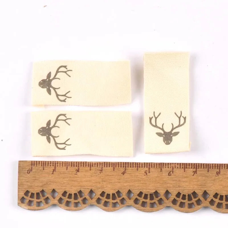 50pcs Mixed Beige Handmade Printed Cotton Woven Labels For Clothing Care Label Washable Garment Tags Sewing Accessories c2395 Qme
