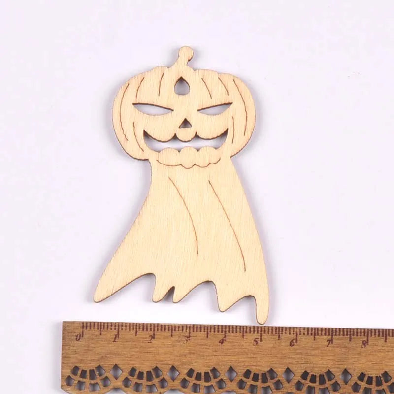 Mixed Natural Wooden Halloween Pendant Wood Slices DIY Crafts Hanging Handmade Accessory Home Party Decor 60-100mm 10Pcs M2708 Qme 4