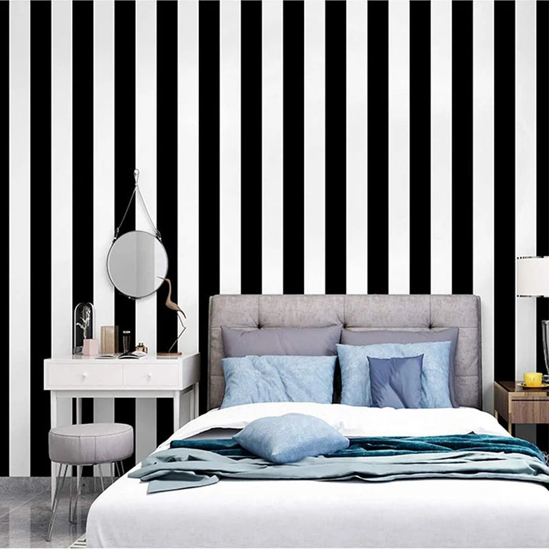 Stripe Black White Peel Stick Wallpaper Vinyl Waterproof Qme