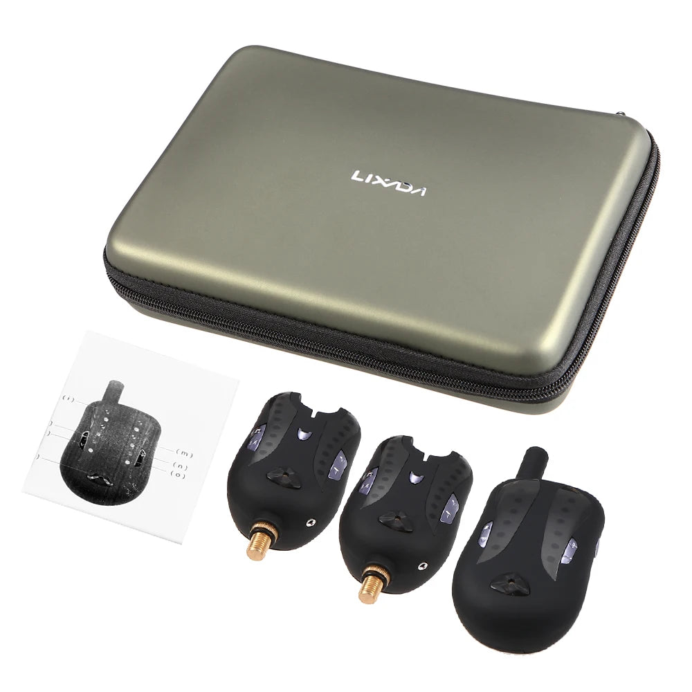 Lixada Wireless Fishing Alarm Fishing Bite Alarms Set Digital Fishing Receiver Sound Alert Kit Led Indicator with Case Pesca Qme JY-17-2