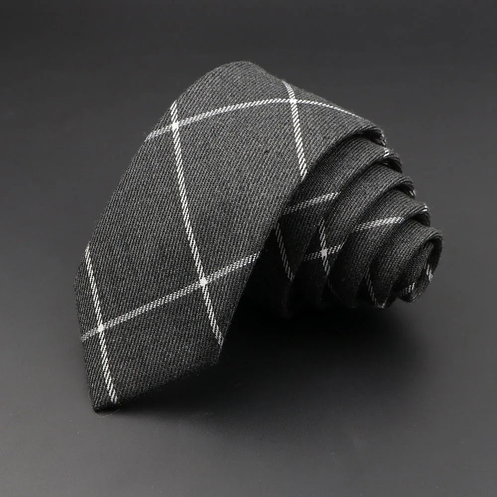 Mens Ties Classic Cotton Handmade Skinny Grey Plaid Neckties Striped Qme