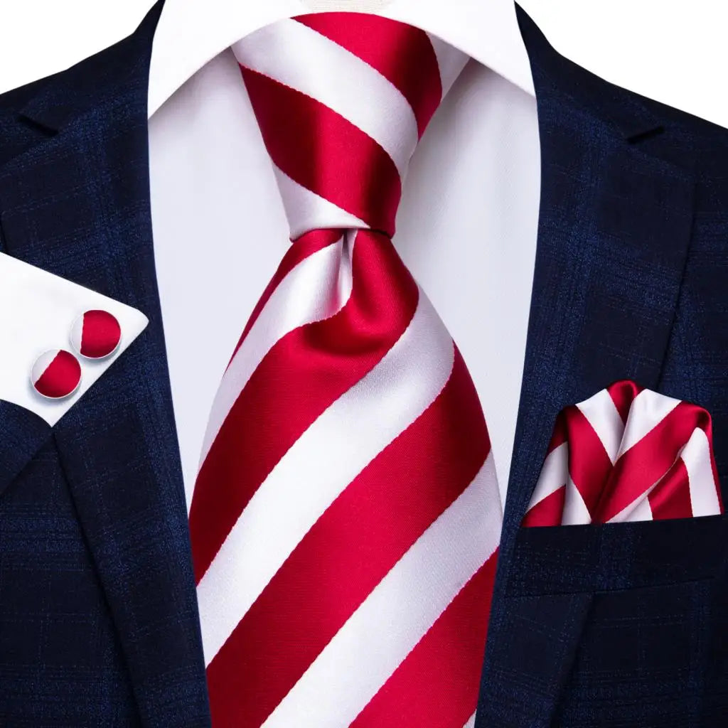 Navy Blue Striped Wedding Tie Men Fashion Design Green Red Necktie