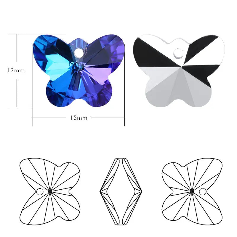 14mm 6754 Butterfly Pendant Beads Glass Butterfly Charms Gems Crystal for Women Jewelery Making Earring Necklace DIY 12pcs/lot Qme