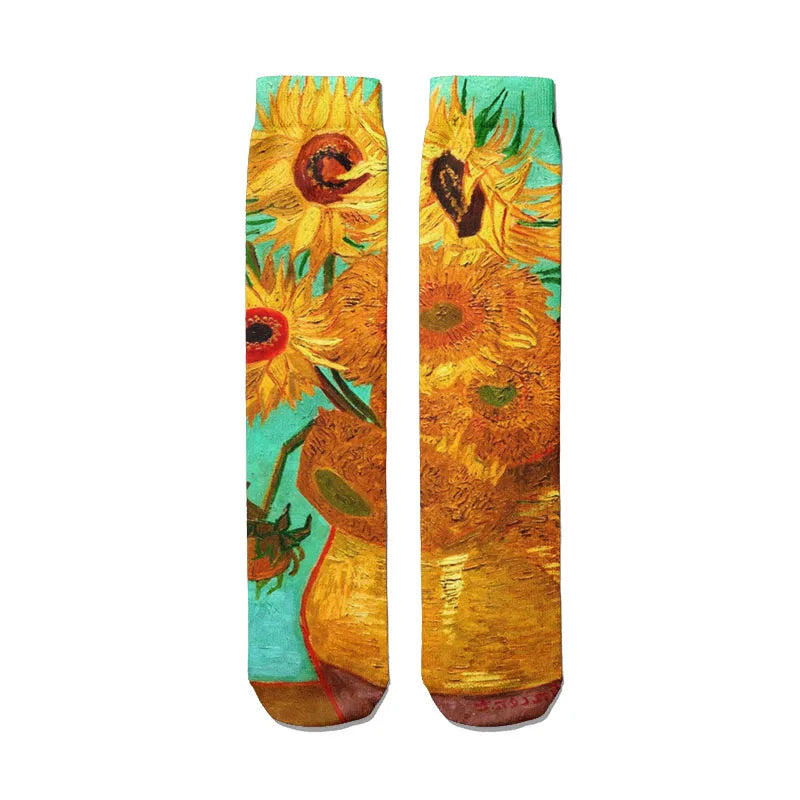 Van Gogh Mural World Famous Painting Sunflower Socks Men Novelty
