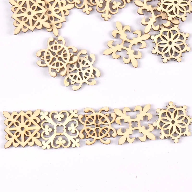20Pcs 29mm Natural Wood Crafts DIY Scrapbooking Handmade Accessory Flower Lace Pattern Wooden Ornaments Home Decor Arts m2208 Qme 1