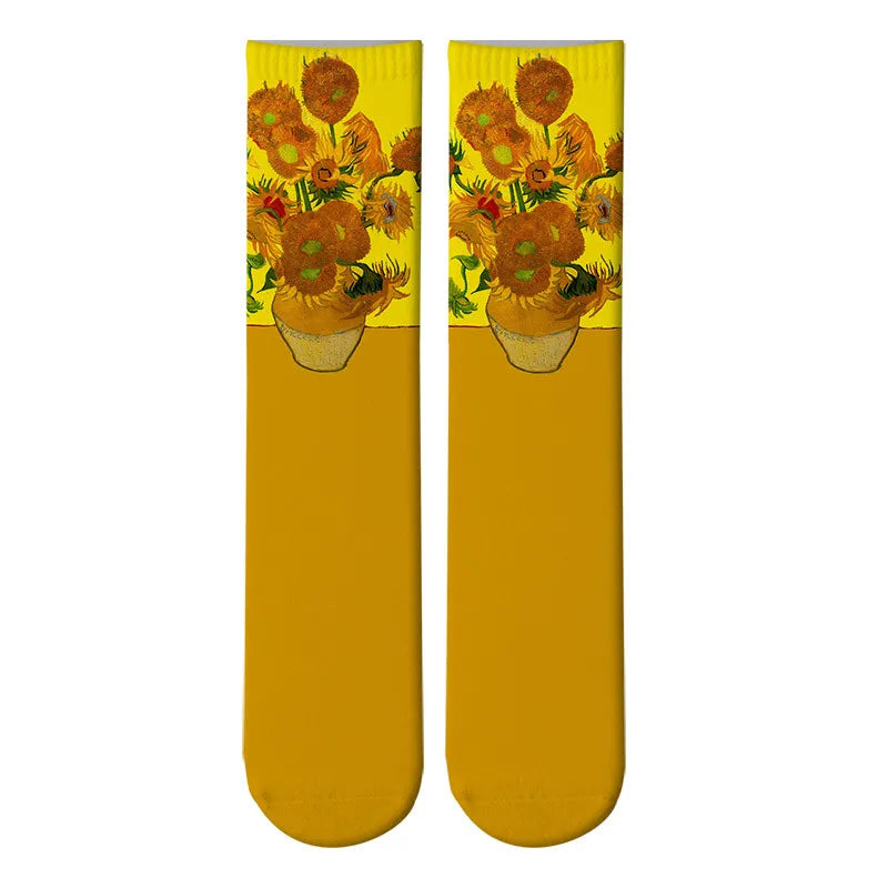 Retro Mona Lisa Sunflower Socks Men's Women Oil Painting Unisex Qme style4 One Size China Mainland