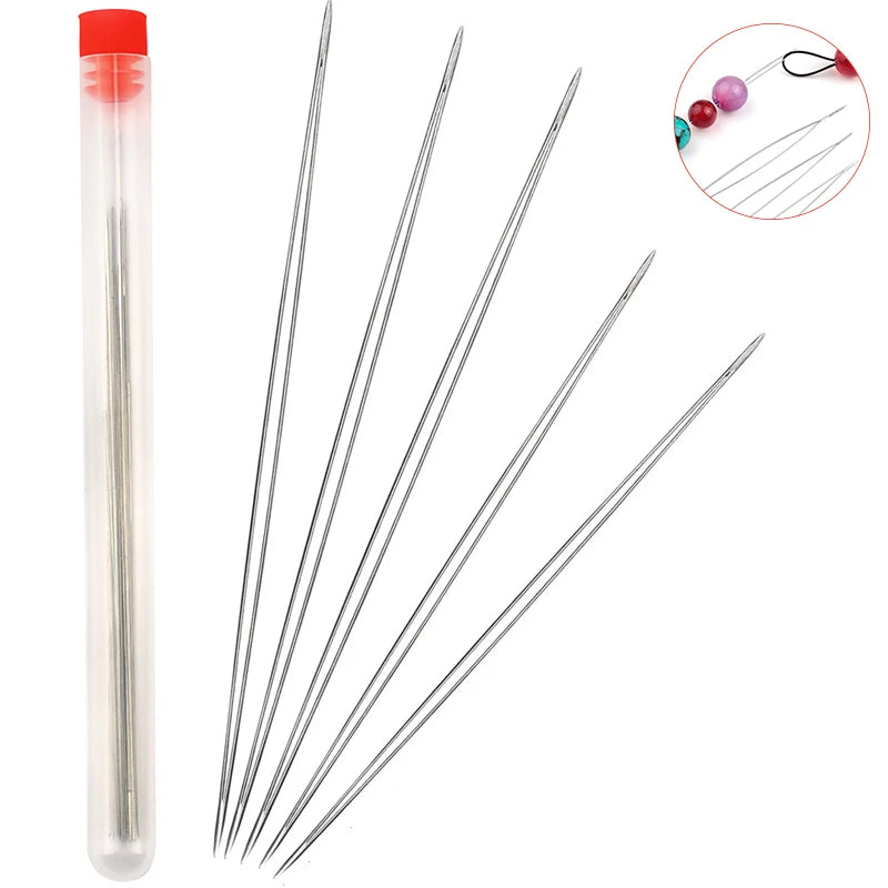 5pcs Big eye beading needles with bottle 5 size for embroidery beading Spring steel beading Curved needles Jewelry Making Tools Qme