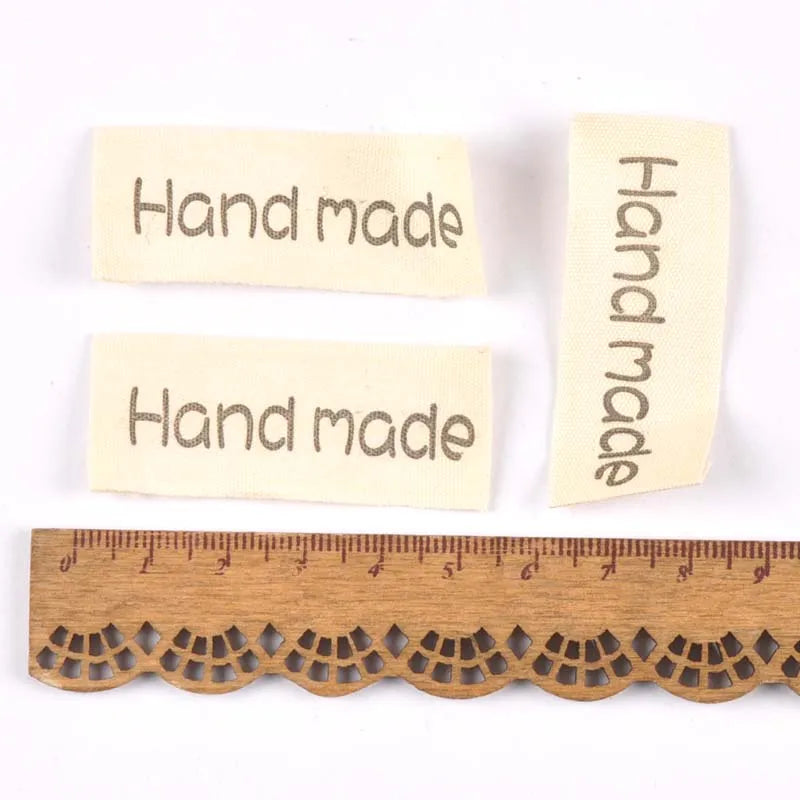 50pcs Mixed Beige Handmade Printed Cotton Woven Labels For Clothing Care Label Washable Garment Tags Sewing Accessories c2395 Qme 1