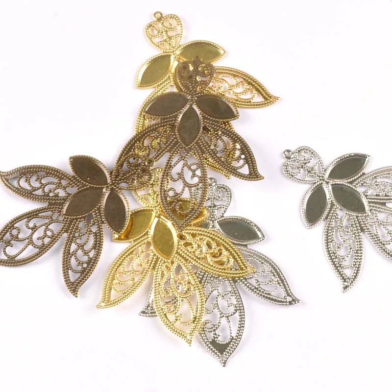 Gold Silver Leaf Flower Connectors Filigree Wraps For DIY Scrapbook Home Decor Embellishments Metal Crafts 10pcs 68x55mm yk0774 Qme
