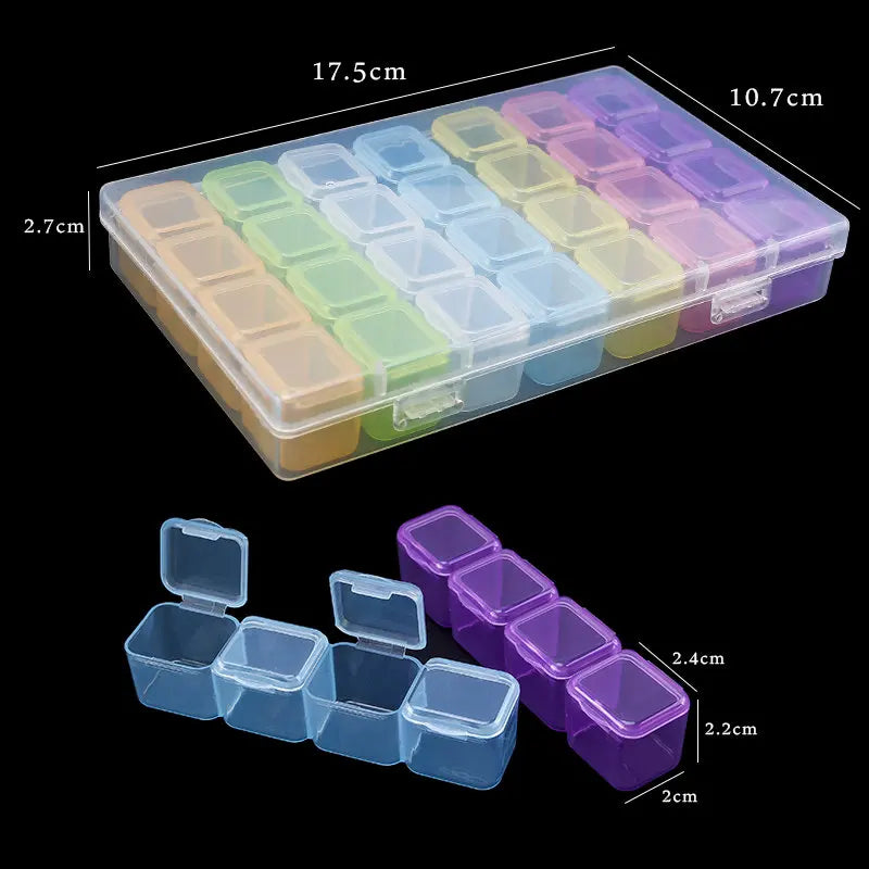 17.5x10.7x2.7CM Rectangle 28 Slots Jewelry Plastic Storage Box Rhinestone Beads Pill Earrings Storage Box Case Container Qme 3