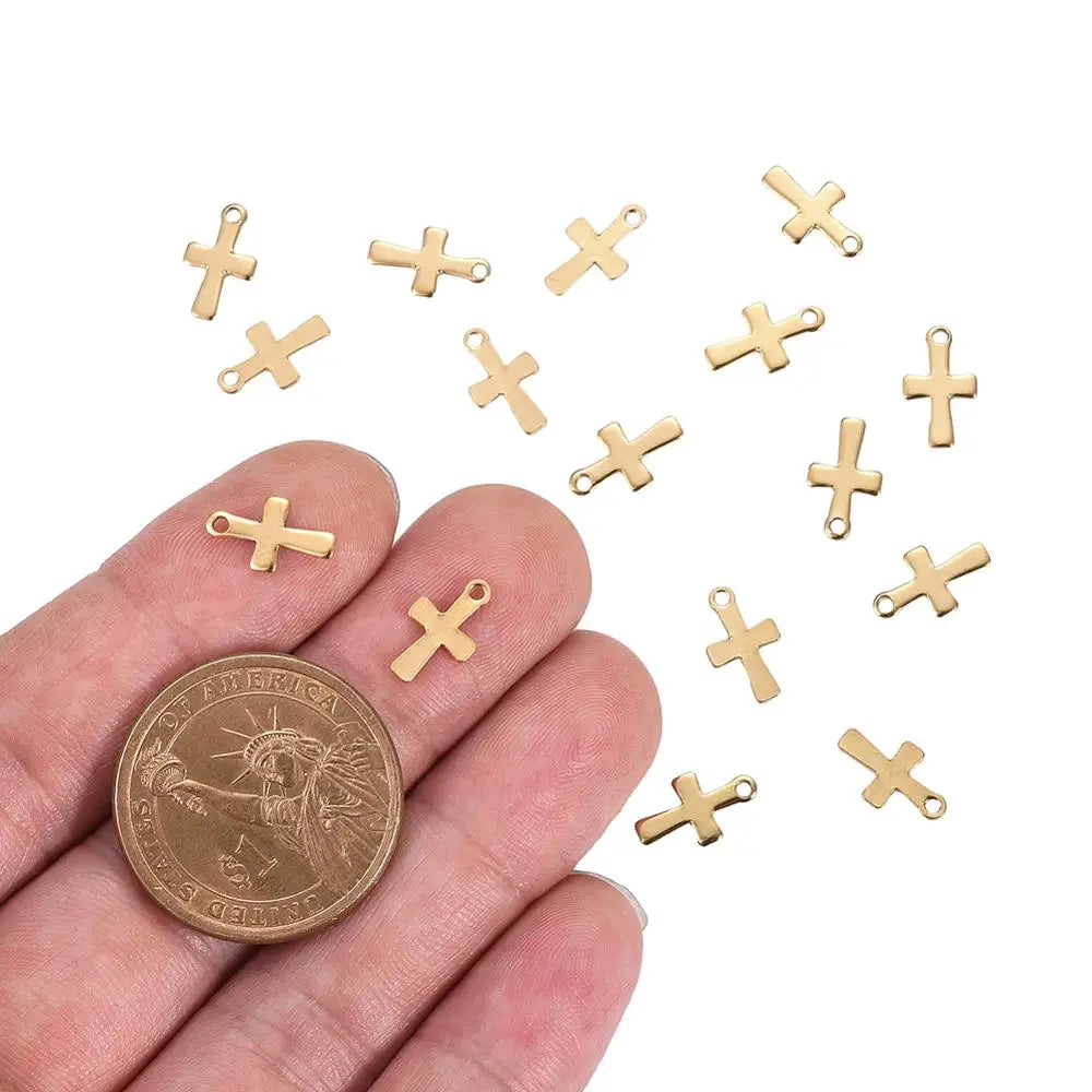 200Pcs 304 Stainless Steel Cross Charms Pendant For Bracelet Necklace Jewelry Accessories DIY Craft Making 12x7x1mm Qme