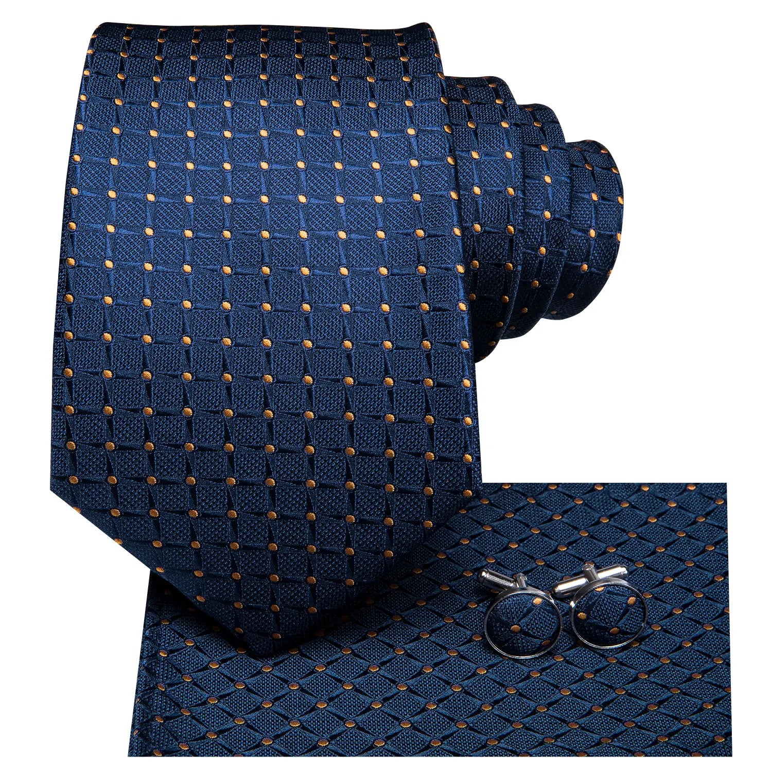 Business Tie Men Silk Blue Dots Necktie Plaid Cufflinks Wedding Qme