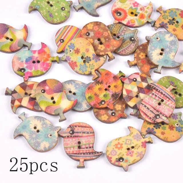 36 styles Cartoon Painting Wooden Buttons for Crafts Scrapbooking Sewing Clothes Button DIY Kid Apparel Supplies 15-35mm Qme m1893-3 25pcs