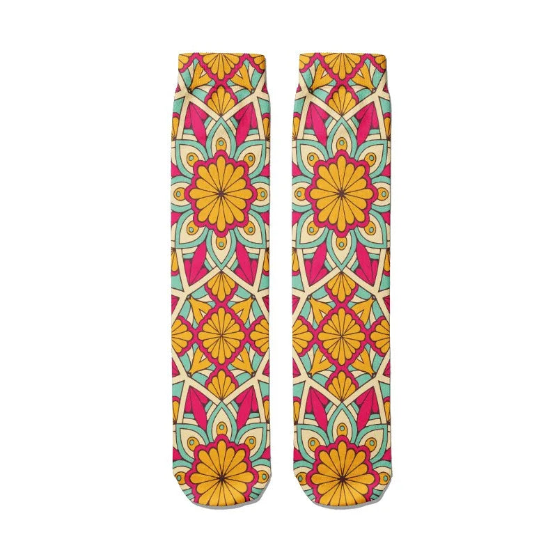 Creative Abstract 3D Mandala Socks Funny Kawaii Woman Cotton Unisex Qme style10 One Size China Mainland
