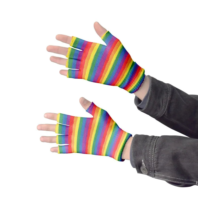 Short Stripes Cyclist Gloves Women Men Knitted Breathable Outdoor Qme