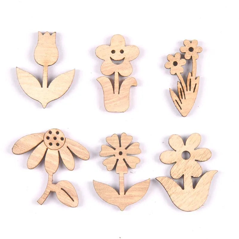 25Pcs Vintage Flowers/owls/leaves DIY Wooden Ornaments Scrapbook Craft Unfinished Natural Wood Slices For Home Decor m2731 Qme 20-30mm