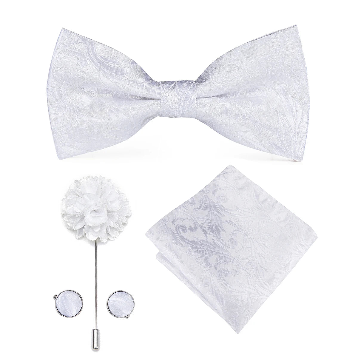 Hi-tie Silk Men's Bowtie Pocket Square Cufflinks Brooch Jacquard