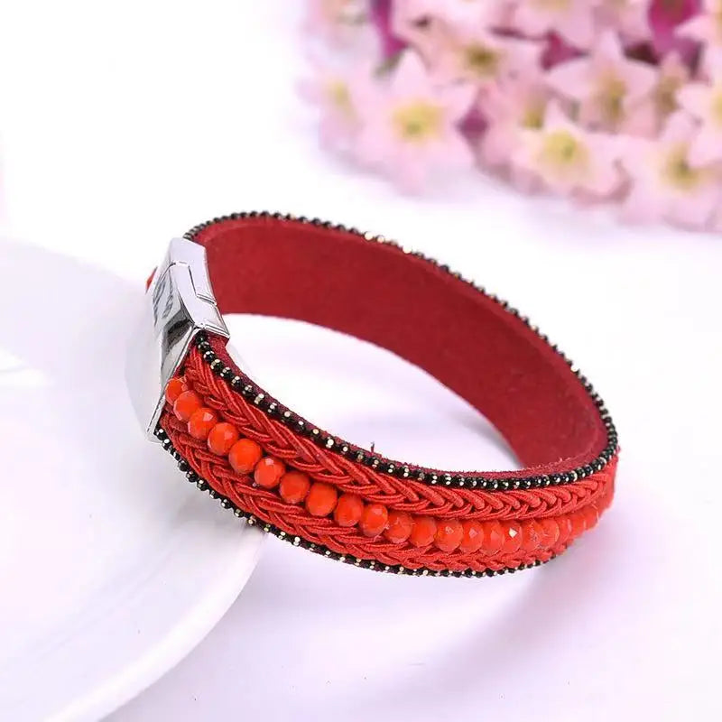 Ladies Natural Stone Leather Bracelet Fashion Bohemian Braided Rope Wide Multilayer Winding Bracelet Men's and Women's Jewelry Qme 8 20cm