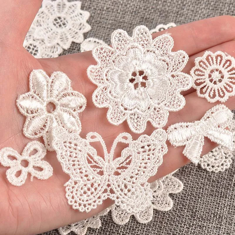 10-50pcs Random Mixed Flower Pattern Embroidered Lace Applique Mesh Trim For Garment Accessories Decoration Sew DIY Fabric C1501 Qme