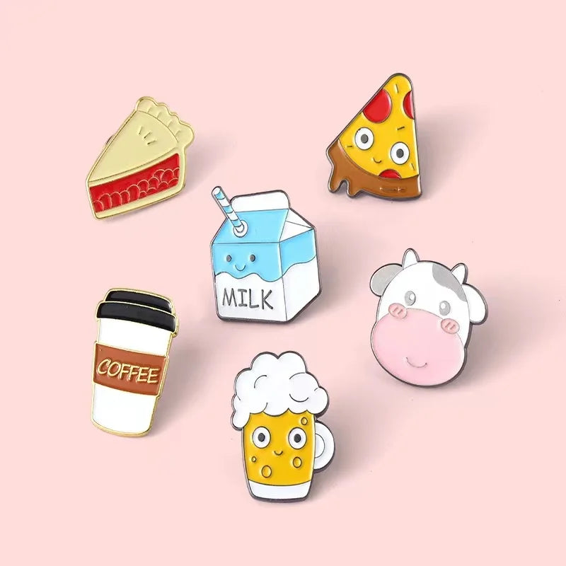 Cartoon Enamel Pin Food Badge Milk Coffee Bread Sandwich Brooches for Women Cute Backpacks Lapel Pin Jewelry Gift Wholesale Qme