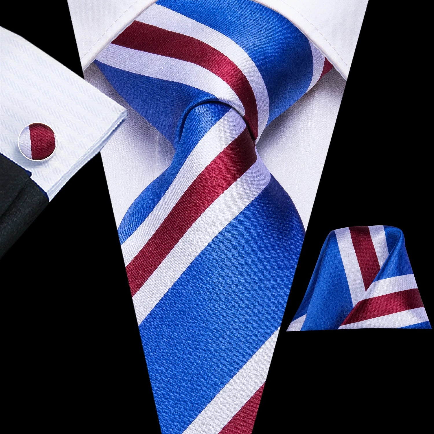 Hi-tie Light Blue Striped Novelty Wedding Tie Men Handky Cufflinks
