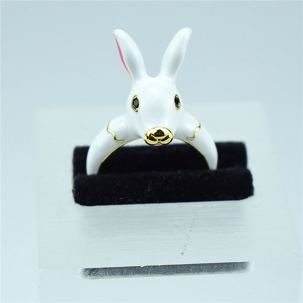 New Japan and South Korea cute girl heart rabbit ring enamel drip opening adjustable jewelry Qme