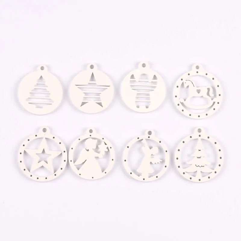 10/50pcs Wood Crafts white angels/stars/wood horse DIY Scrapbooking For Wooden Ornament Home Christmas Decorations m2265 Qme