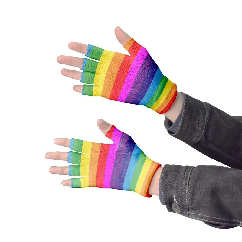 Short Stripes Cyclist Gloves Women Men Knitted Breathable Outdoor Qme