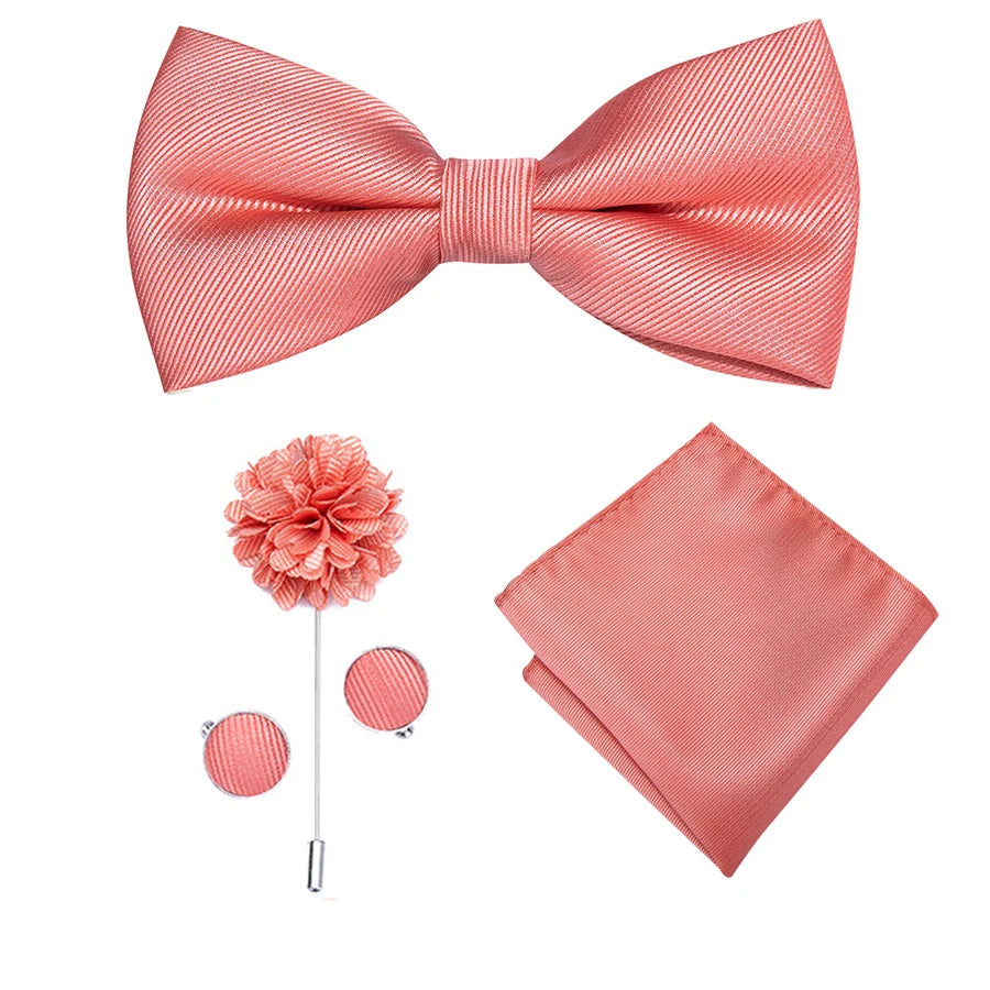 Hi-tie Silk Men's Bowtie Pocket Square Cufflinks Brooch Jacquard Qme LH0513-0041