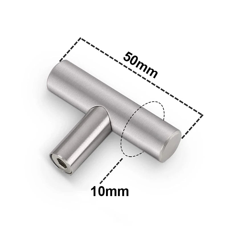 Furniture Handles Wardrobe Door Pull Stainless Steel Drawer Handle T Bar Straight Kitchen Long Cabinet Closet Knob Black Silver Qme silver Single hole