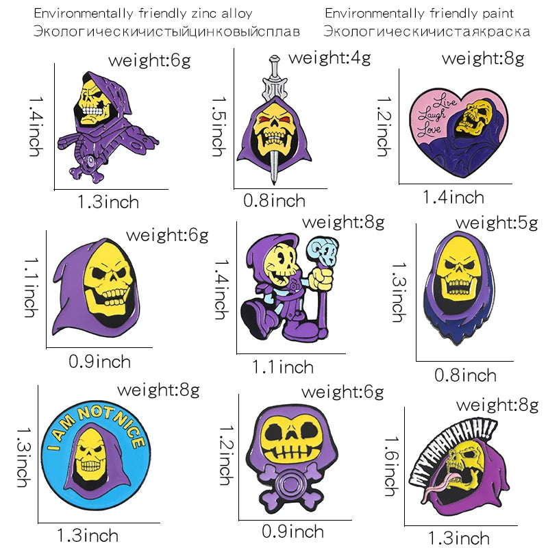 Skeletor Purple Hood Enamel Pins Master Universe Badge Brooch Bag Clothes Lapel Classic Cartoon Jewelry Halloween Gift Wholesale Qme