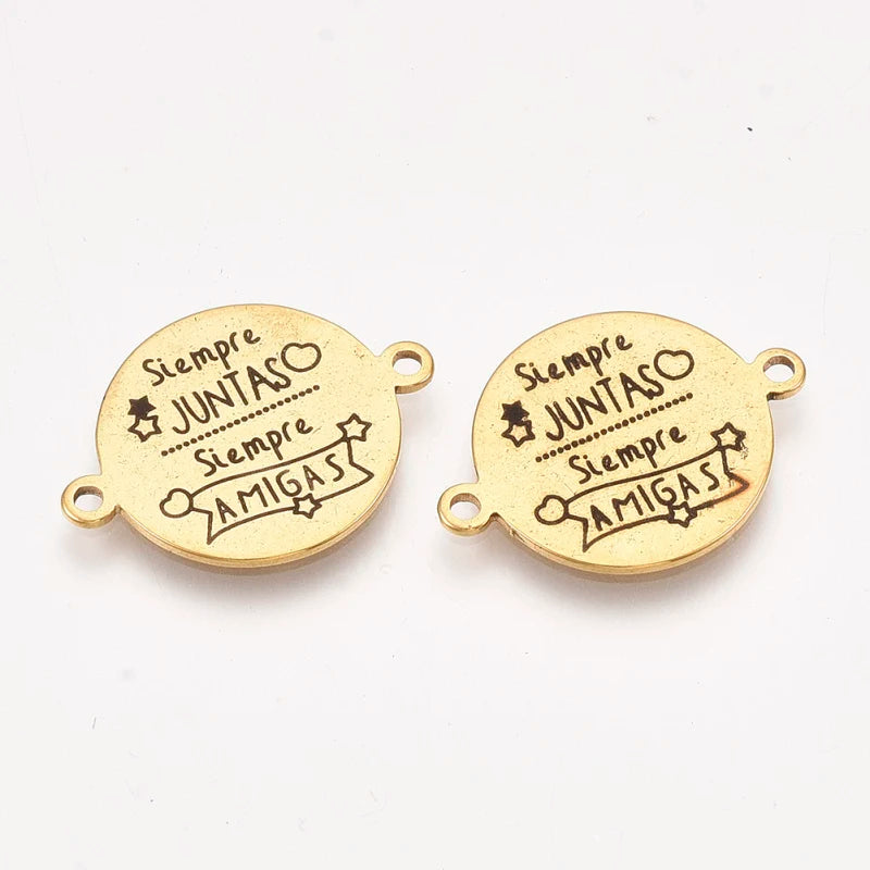 PandaHall 5Pcs 304 Stainless Steel Word Pendants Fit Bracelet Necklace Connectors Charms for Craft DIY Jewelry Making Findings Qme 06