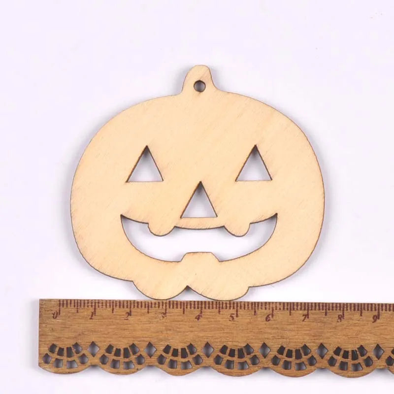 Mixed Natural Wooden Halloween Pendant Wood Slices DIY Crafts Hanging Handmade Accessory Home Party Decor 60-100mm 10Pcs M2708 Qme 15