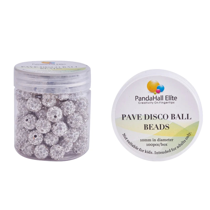 100pcs/box 10mm Polymer Clay Rhinestone Beads Pave Disco Ball Beads for Jewelry Making DIY Qme