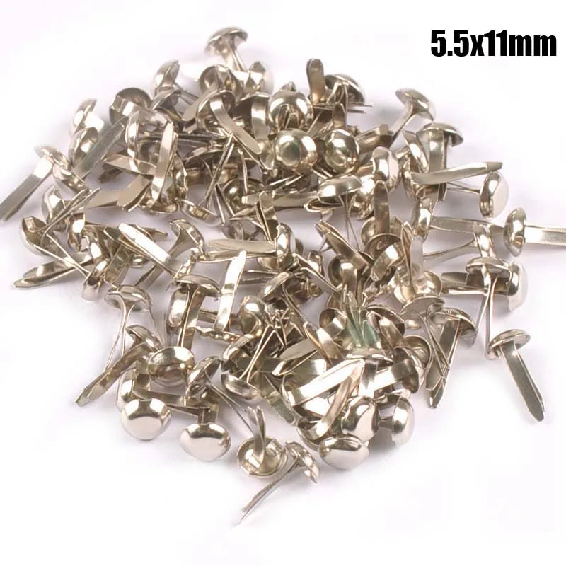 100Pcs Mix Round Brads Silver/golden Embellishments For Scrapbooking Metal Crafts Fastener Brad For Diy Decorations c2252 Qme silver 5.5x11mm