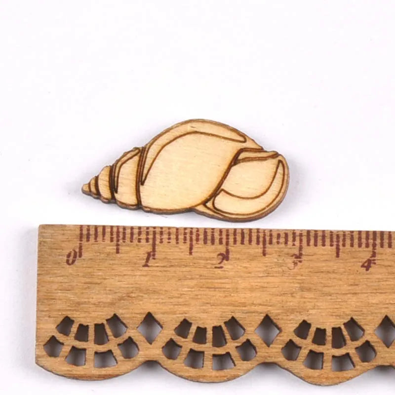 20pcs 25-35mm Seashell/starfish Pattern Natural Wood DIY Crafts Home Decor Scrapbooking Unfinished Wooden Ornaments m1935 Qme 4