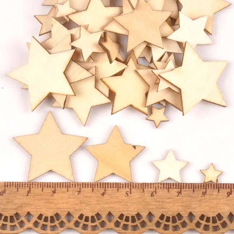 50pcs 10/15/20/25/30mm Mix Stars Wood DIY Carft For Handmade Scrapbooking Accessories Wooden Ornaments Home Decoration m0589 Qme